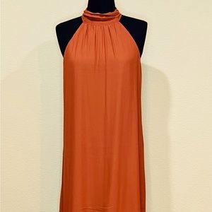 Halter Rust Color Dress with Mock Neck and Keyhole opening back